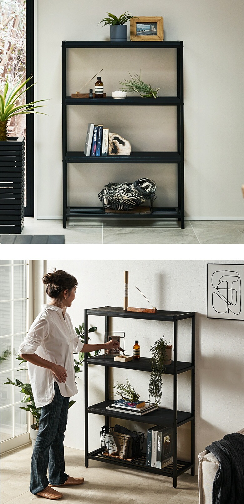 ELEMENTS オープンラック 4段 木製 アイアン 幅80cm 棚 ラック 木製