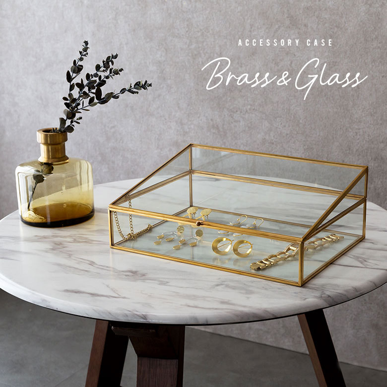 アクセサリー ケース ジュエリー ガラス 真鍮 スタンド ボックス