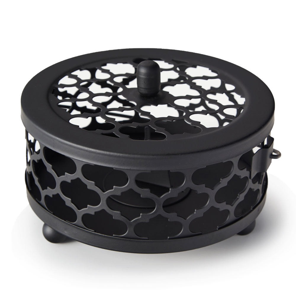 蚊取り 線香 入れ 蓋付き 円形 モロッカン柄 スチール製 ブラック ゴールド シルバー ホルダー 蚊遣り かやり 蚊やり ランタン 西海岸 リゾート  6691 | ELEMENTS（インテリア） | 04