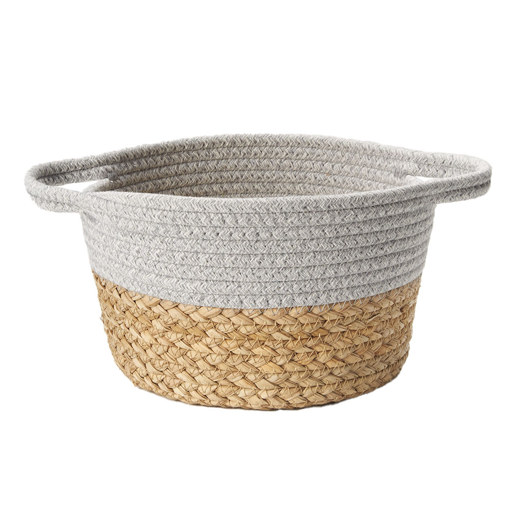 バスケット コットン ラッシュ製 持ち手付き Mサイズ かご 収納 丸型 プランター カバー 鉢 6号鉢対応 インテリア おしゃれ 北欧 西海岸 韓国 67120 | ELEMENTS（インテリア） | 01