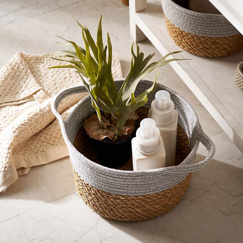 ELEMENTS バスケット コットン ラッシュ製 持ち手付き Lサイズ かご