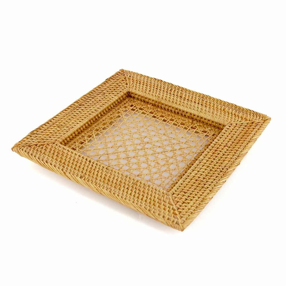 プレートトレイ ランチョンマット 籐 ホワイト ナチュラル 正方形 スクエア 約W32cm  北欧 リゾート テーブルコーディネート キッチン用品 7551 | ブランド登録なし | 01