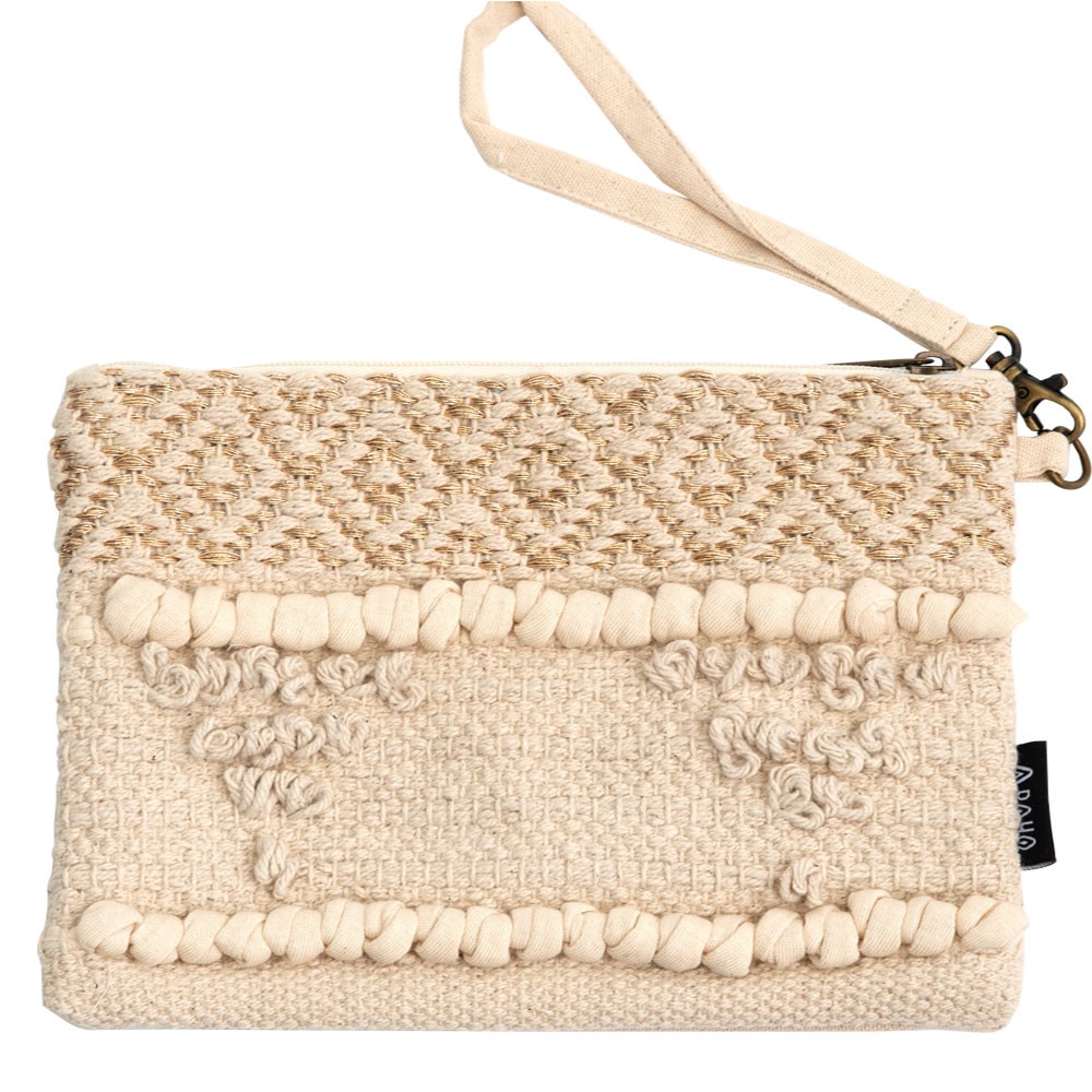 ポーチ クラッチバッグ ストラップ付き フリンジ コットン ホワイト ブラック BOHO ボーホースタイル おしゃれ 90026 | ブランド登録なし | 01