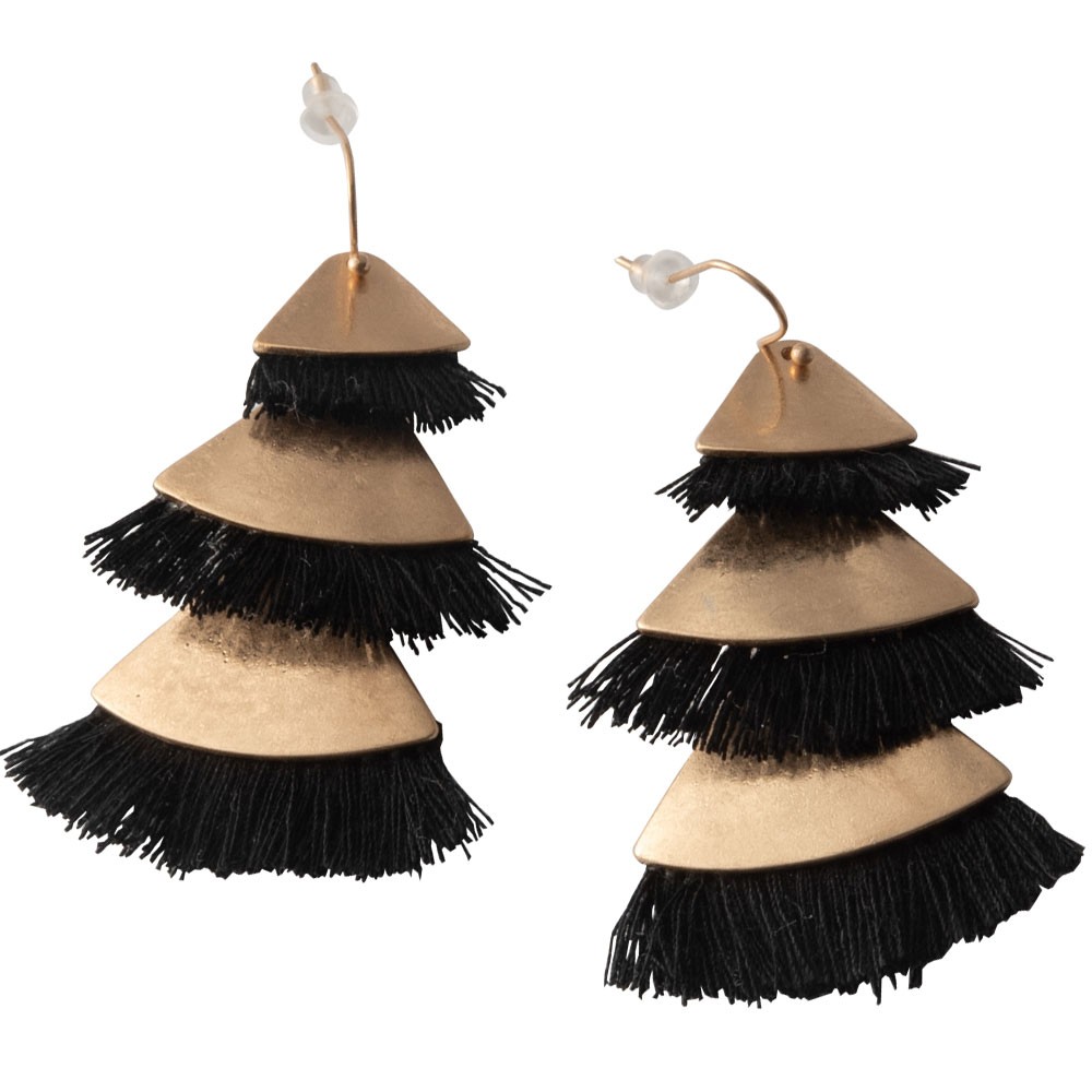 ピアス 揺れる 大ぶり 可愛い 3連 ゴールド フリンジ フリンジピアス  アクセサリー キャッチ アジアン雑貨 90052 | ブランド登録なし | 02