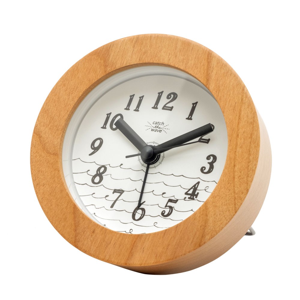 時計 置時計 丸型 直径10cm 木 ガラス ブルー ネイビー ホワイト スタンド付 目覚まし時計 スイープムーブメント ウッド おしゃれ フレーム ナチュラル 90278 | INTERFORM | 03