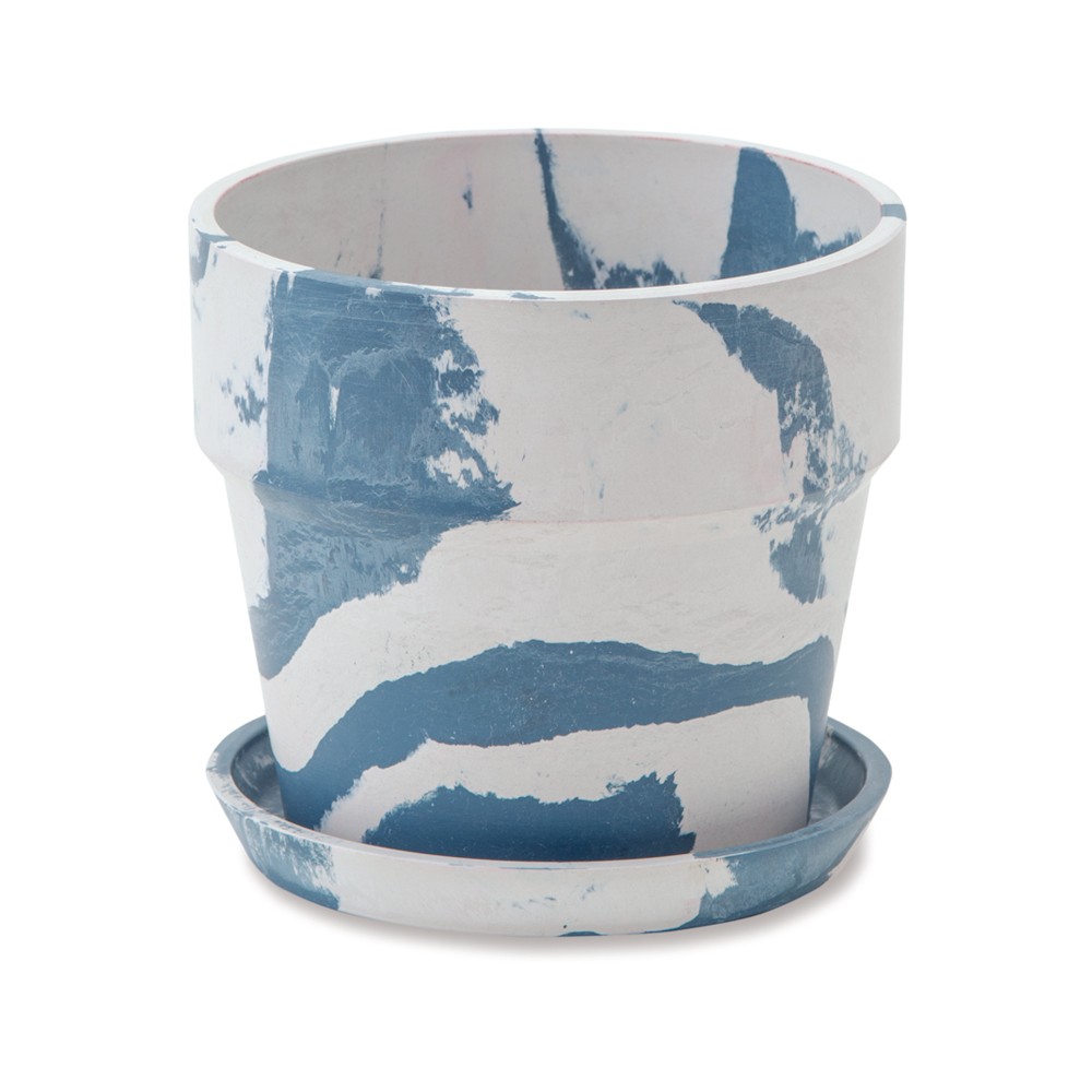 植木鉢 プランツポット 4号鉢 プラスチック マーブル模様 受け皿付き