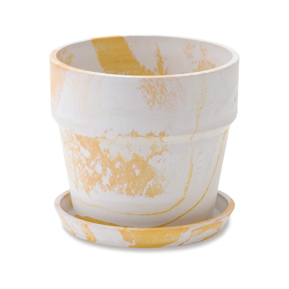 植木鉢 プランツポット 4号鉢 プラスチック マーブル模様 受け皿付き