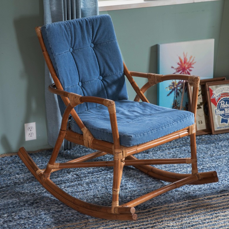 ロッキングチェア チェア 椅子 肘つき 木製 揺れる リラックス デニム 