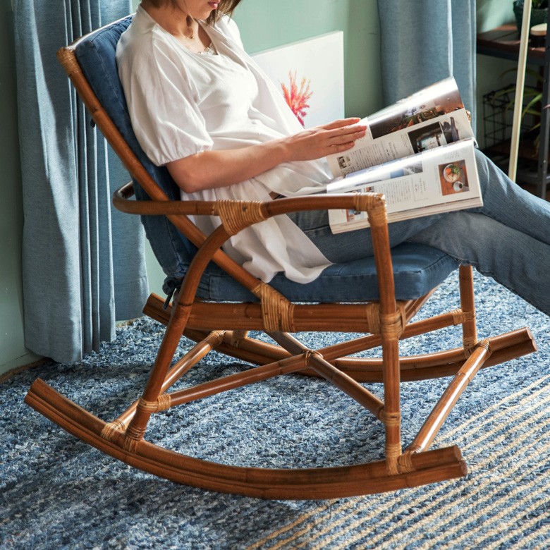 ロッキングチェア チェア 椅子 肘つき 木製 揺れる リラックス デニム 