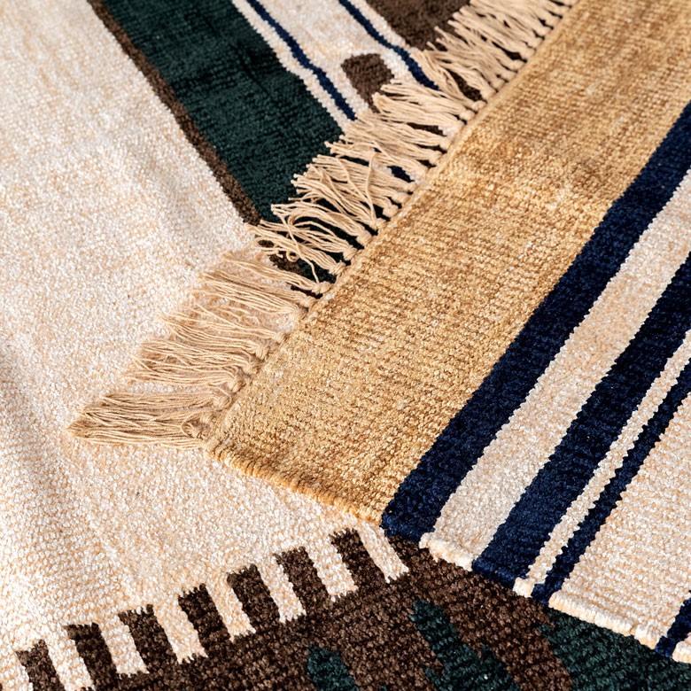 ラグ カーペット 約190x130cm オルテガ柄 ラグマット コットンキリム