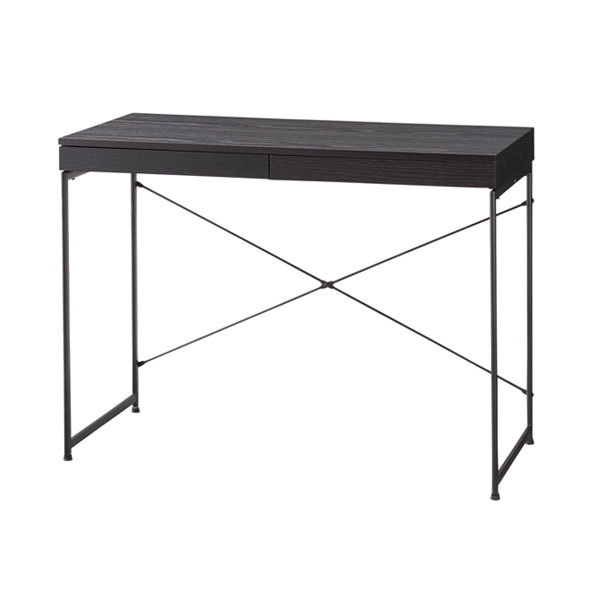 デスク パソコンデスク スチール 木製 W 100 × D 45 × H 73 cm ブラック ナチュラル 引出し付き モノトーン リモートワーク 91507 | ブランド登録なし | 01