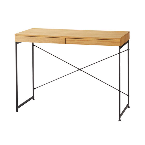 デスク パソコンデスク スチール 木製 W 100 × D 45 × H 73 cm ブラック ナチュラル 引出し付き モノトーン リモートワーク 91507 | ブランド登録なし | 02