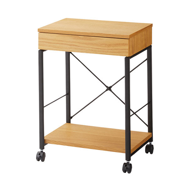 デスク パソコンデスク スチール 木製 W 45 × D 34 × H 61.5 cm  ブラック ナチュラル 引出し付き モノトーン リモートワーク 91508 | ブランド登録なし | 02