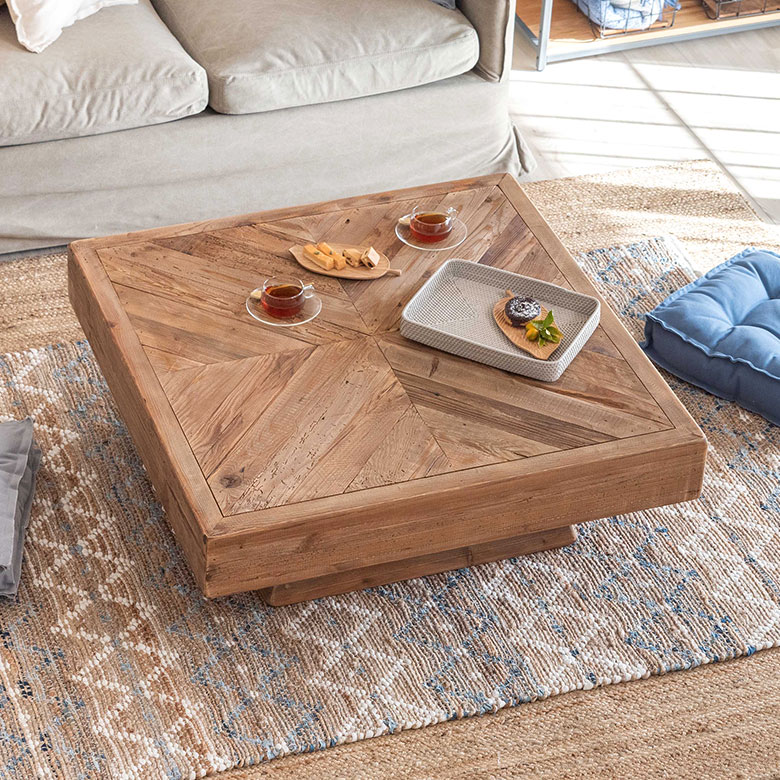 ローテーブル 大型 古材 センターテーブル テーブル 天然木 木製 W約100cm 正方形 床座 シンプル 北欧 91510