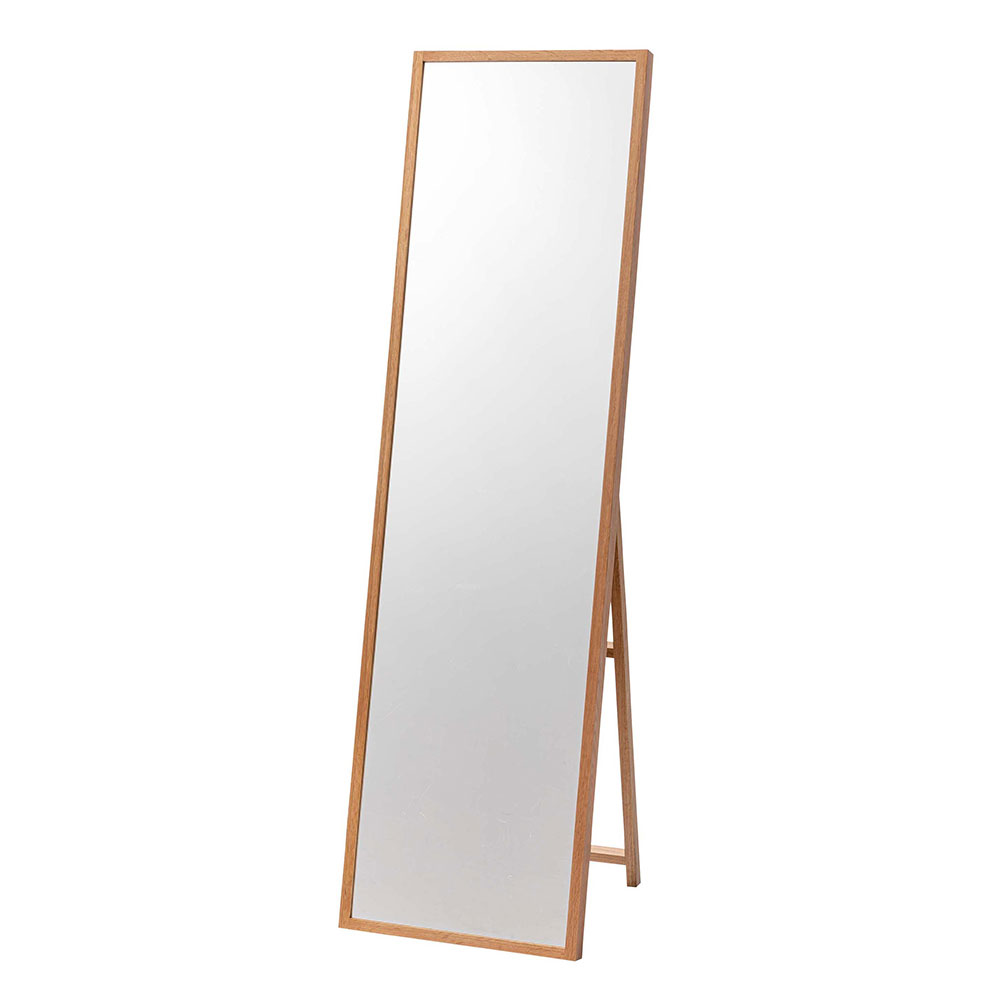 スタンド ミラー 壁掛け 鏡 オーク材 ナチュラル 約 W 43cm D 45cm H 158cm 姿見 全身 ウォール 飛散防止 おしゃれ 北欧 インテリア シンプル 西海岸風 91578 | 東谷 | 01
