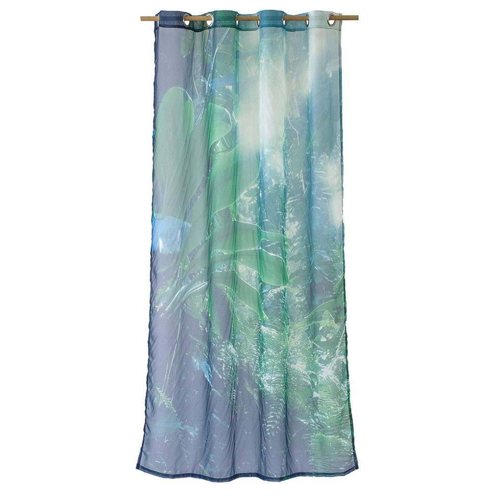 カーテン シアー ポリエステル グリーン 約140×210cm 薄い 透ける 間仕切り 目隠し おしゃれ アジアン リーフ柄 92127 | ブランド登録なし | 01