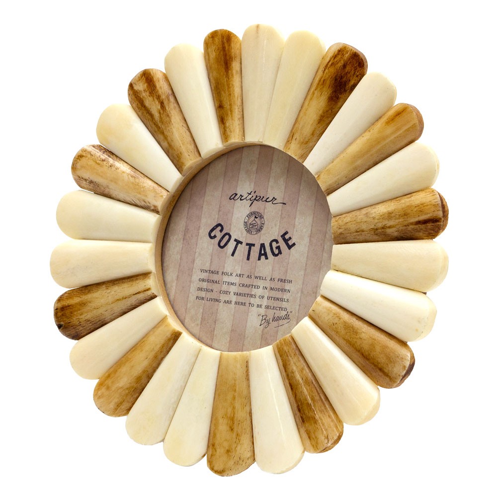 フォトフレーム 写真たて 円形 直径約19cm フラワーモチーフ 花形 ナチュラル おしゃれ ブラウン アイボリー インテリア 94211 | ブランド登録なし | 03