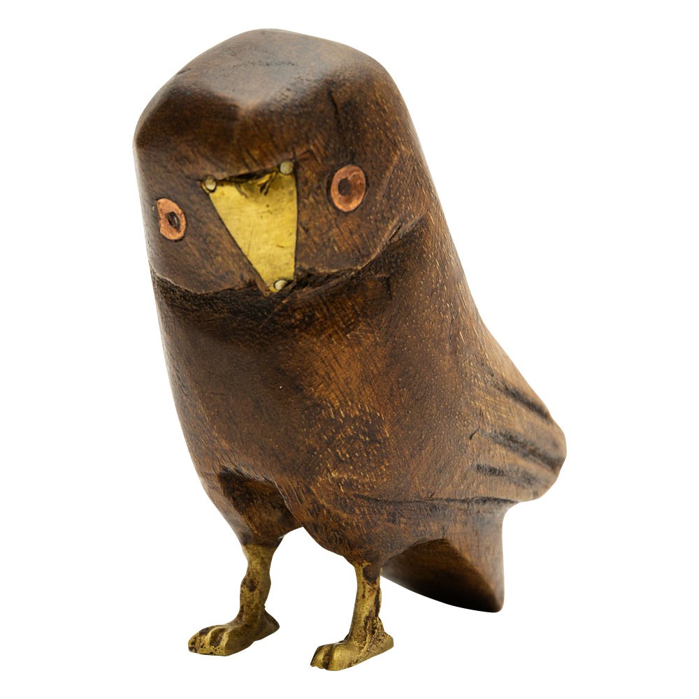 フクロウ 置物 オブジェ かわいい 玄関 縁起物 雑貨 高さ約10.5cm ラッキーアイテム ウッド 真鍮 インテリア おしゃれ 94221 | ブランド登録なし | 01