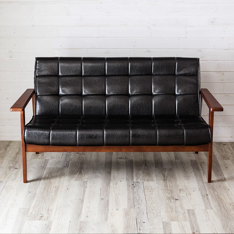 ソファ 2人掛け 合皮レザー 肘掛け 幅135cm ソファー レトロ