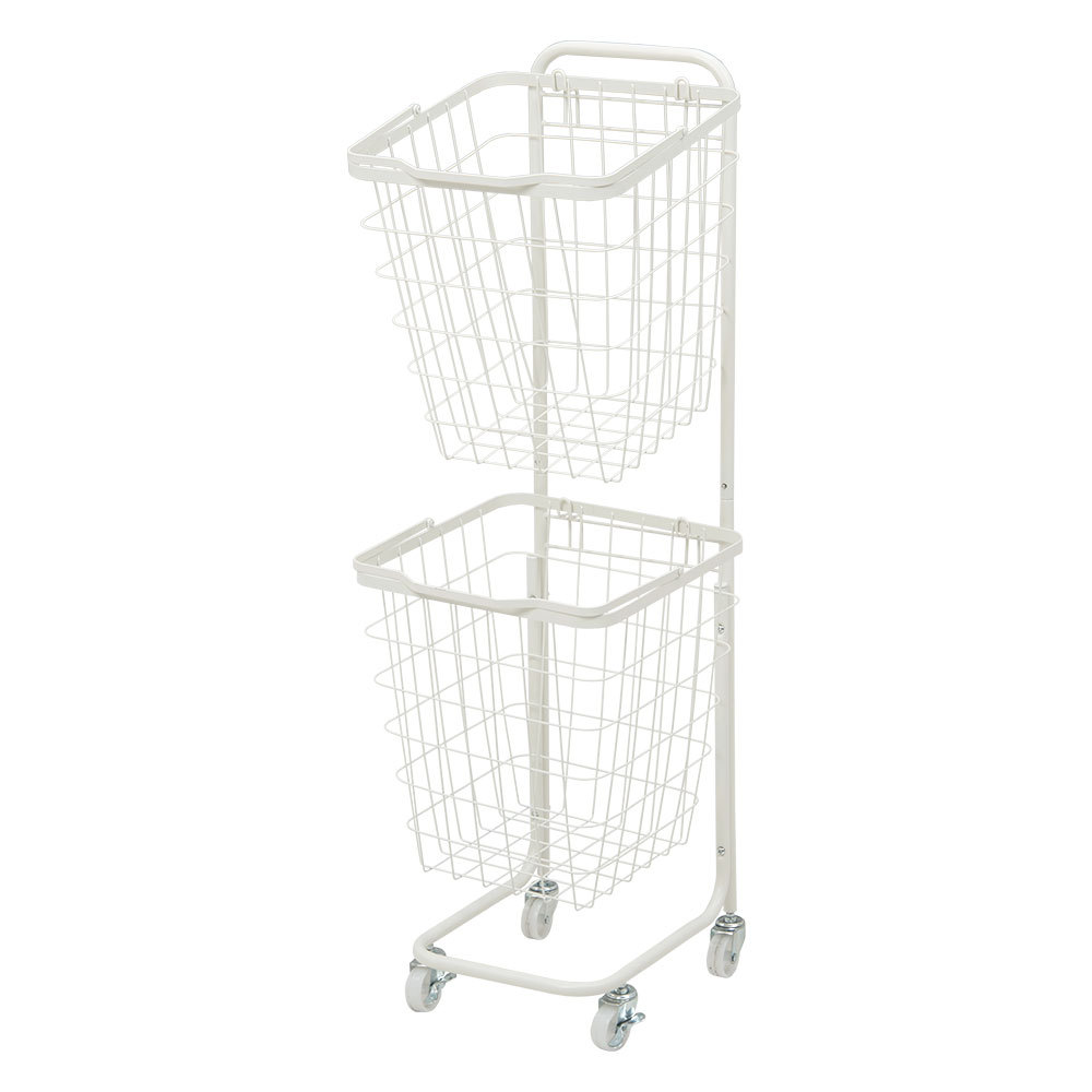 ランドリーラック バスケット かご 付 ワイヤー スクエア 2段 縦型 ワゴン ランドリー ラック キャスター 洗濯 スリム 収納 洗濯物 入れ 北欧 おしゃれ 96044 | ブランド登録なし | 02