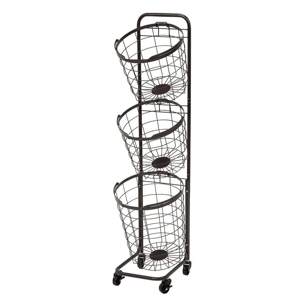 ランドリーラック バスケット かご 付 ワイヤー ラウンド 3段 縦型 ワゴン ランドリー ラック キャスター 洗濯 スリム 収納  洗濯物 入れ 北欧 おしゃれ 96047 | ブランド登録なし | 01