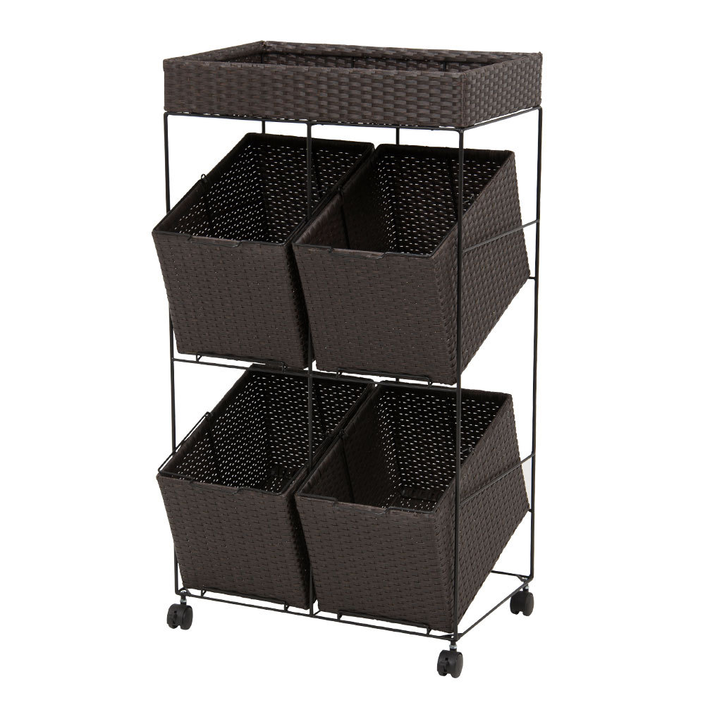 ランドリーラック バスケット かご 付 防水 スクエア 3段 縦型 ワゴン 斜め ランドリー ラック キャスター 洗濯 ワイド 収納  洗濯物 入れ 北欧 おしゃれ 96055 | ブランド登録なし | 01