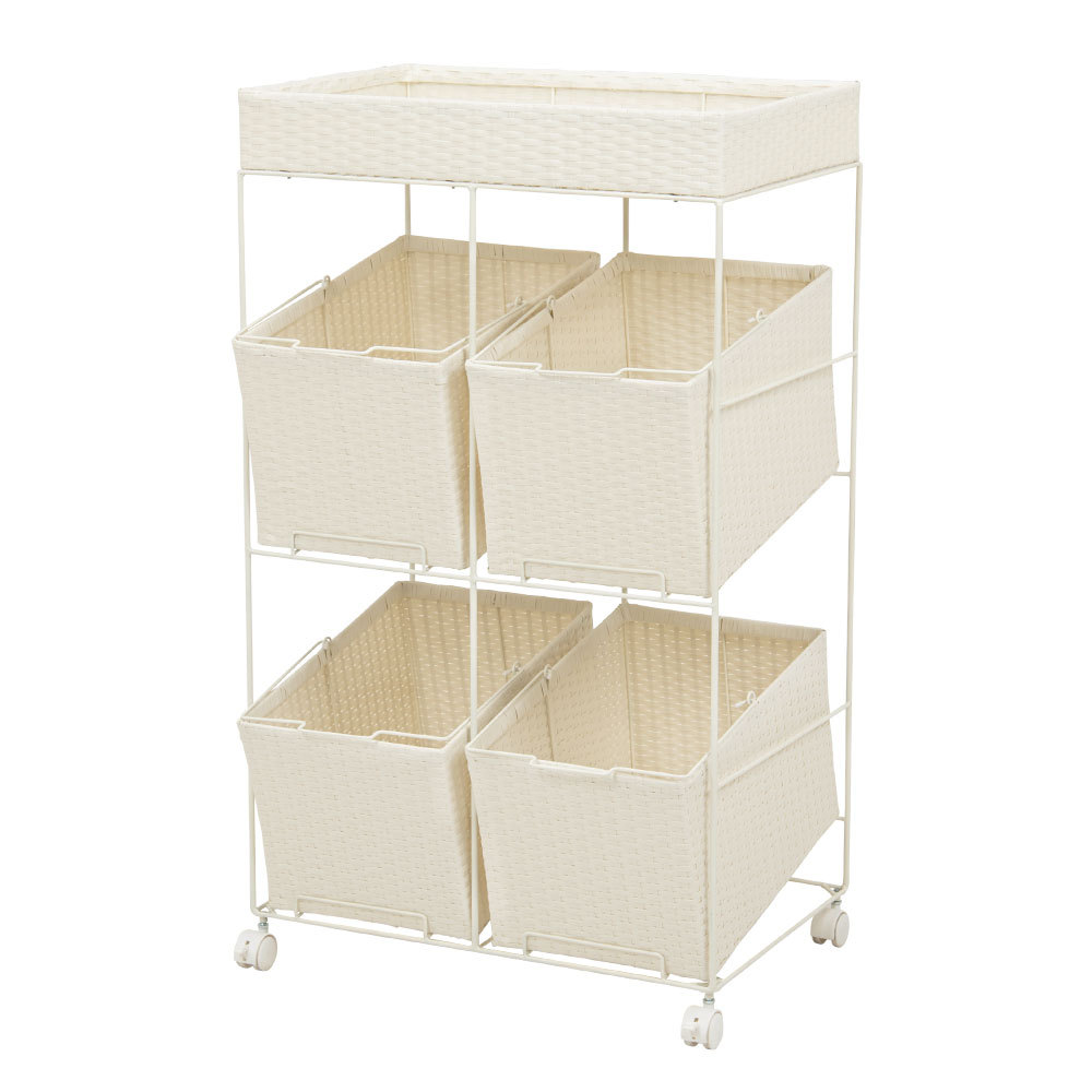 ランドリーラック バスケット かご 付 防水 スクエア 3段 縦型 ワゴン 斜め ランドリー ラック キャスター 洗濯 ワイド 収納  洗濯物 入れ 北欧 おしゃれ 96055 | ブランド登録なし | 03