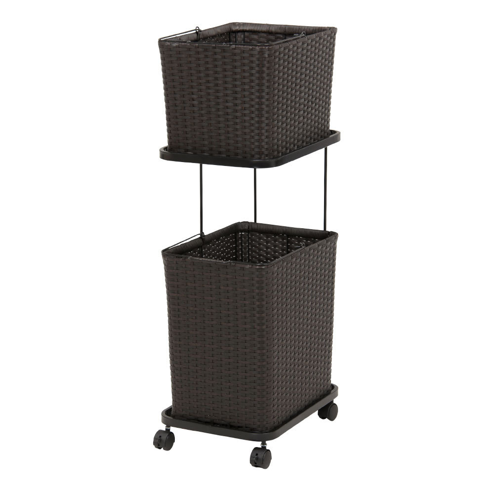 ランドリーラック バスケット かご 付 防水 スクエア 2段 縦型 ワゴン 水平 ランドリー ラック キャスター 洗濯 スリム 収納  洗濯物 入れ 北欧 おしゃれ 96056 | ブランド登録なし | 01