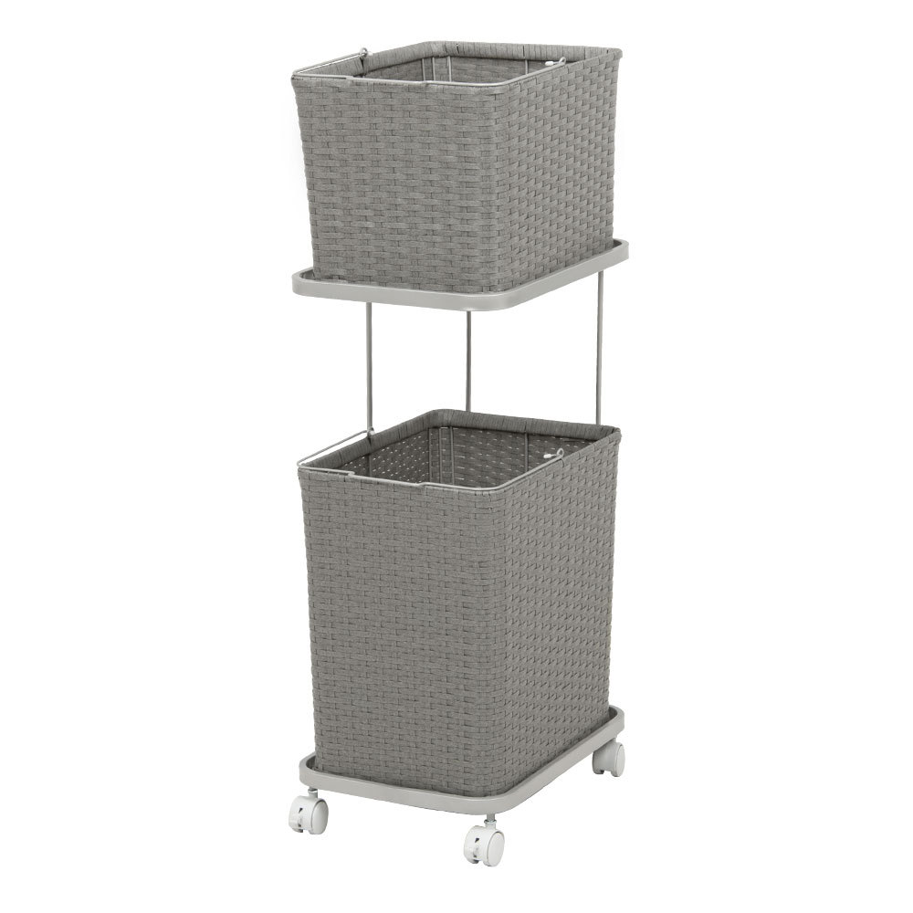 ランドリーラック バスケット かご 付 防水 スクエア 2段 縦型 ワゴン 水平 ランドリー ラック キャスター 洗濯 スリム 収納  洗濯物 入れ 北欧 おしゃれ 96056 | ブランド登録なし | 03