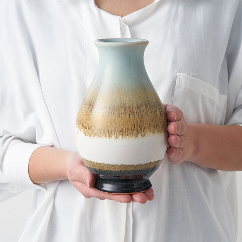 フラワー ベース 花 瓶 びん 水入れ 可 約 W 12cm D H 20cm 陶器