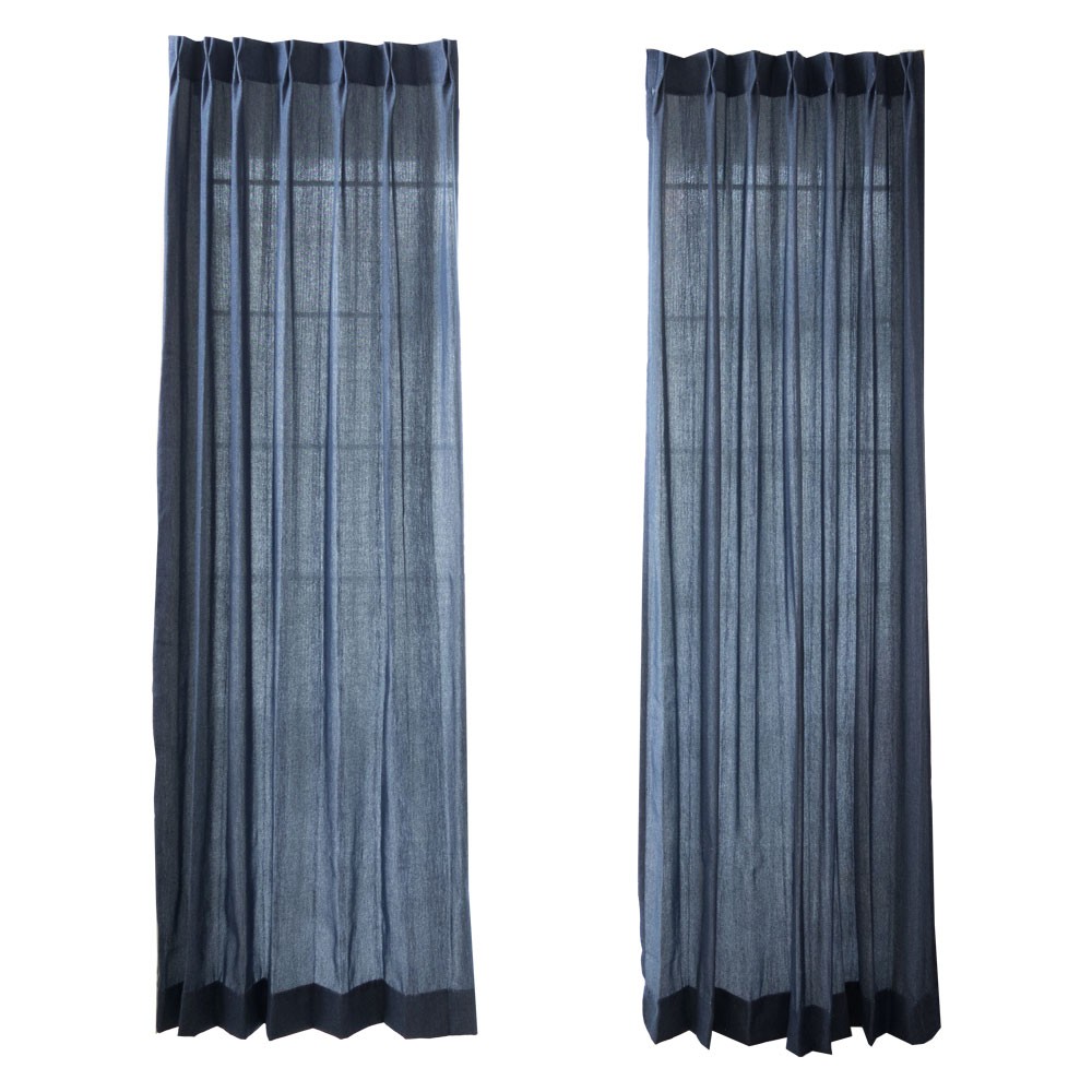 カーテン ウォッシャブル 無地 デニム調 アジャスター付き 2枚セット 幅約100×200cm 日本製 洗える おしゃれ 98203 | ブランド登録なし | 01