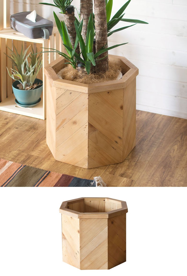 プランターカバー 木製 八角形 L 植木鉢カバー 大型 プランツボックス 