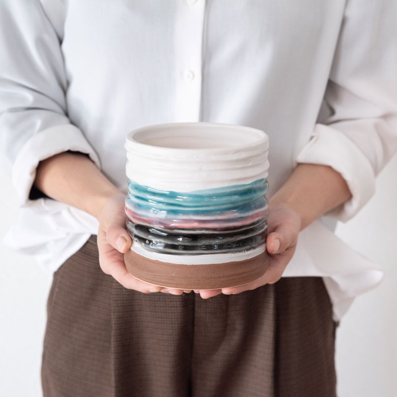 Kat&roger 陶器 プランターカバー プランターカバー 鉢カバー 直径約12cm 陶器 テラコッタ カラフル