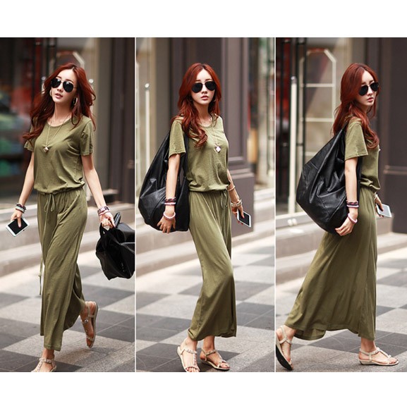 レディース　ゆったり　ワンピース　半袖　マキシ丈　ロング　エレガント　無地　大人可愛い　カジュアル　ナチュラル　オフィス　OL　デイリー　お出かけ　デート　カーキ　ブラック　送料無料