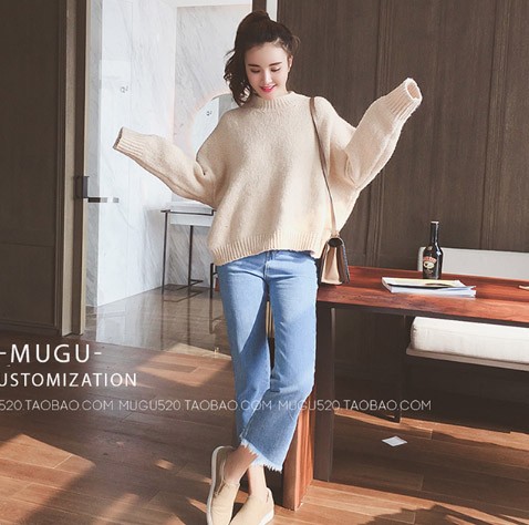 レディース　ストレート　ジーンズ　デニムパンツ　クロップド　ボトムス　切りっぱなし　サイドスリット　無地　大人可愛い　カジュアル　大きいサイズ　美脚　デイリー　お出かけ　デート　ブルー　送料無料