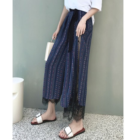 レディース　ガウチョパンツ　ワイドパンツ　スカーチョ　ボトムス　ドット柄　エスニック　大人可愛い　カジュアル　大きいサイズ　デイリー　お出かけ　デート　ネイビー　送料無料