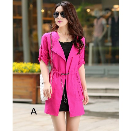 レディース　アウター　ウインドブレーカー　トレンチコート　7分袖　無地　カジュアル　大きいサイズ　大人可愛い　デート　お出かけ　デイリー　ピンク　グレー　ベージュ　グリーン　イエロー　ブルー　ホワイト　ブラック　送料無料