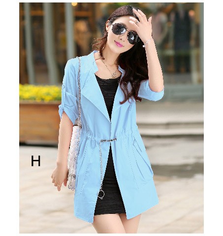 レディース　アウター　ウインドブレーカー　トレンチコート　7分袖　無地　カジュアル　大きいサイズ　大人可愛い　デート　お出かけ　デイリー　ピンク　グレー　ベージュ　グリーン　イエロー　ブルー　ホワイト　ブラック　送料無料