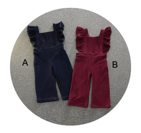 キッズ　ジュニア　ボトムス　オーバーオール　ロングパンツ　無地　秋冬　フリル　カジュアル　女の子　可愛い　キュート　ナチュラル　お出かけ　デイリー　おしゃれ　ブルー　レッド　送料無料