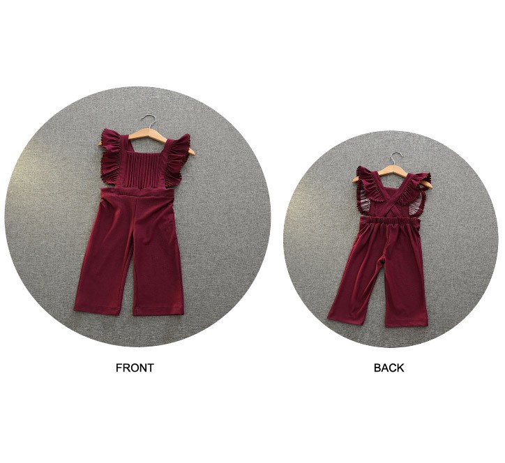 キッズ　ジュニア　ボトムス　オーバーオール　ロングパンツ　無地　秋冬　フリル　カジュアル　女の子　可愛い　キュート　ナチュラル　お出かけ　デイリー　おしゃれ　ブルー　レッド　送料無料