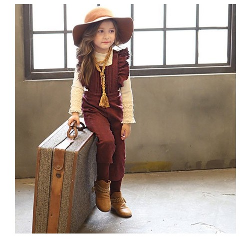 キッズ　ジュニア　ボトムス　オーバーオール　ロングパンツ　無地　秋冬　フリル　カジュアル　女の子　可愛い　キュート　ナチュラル　お出かけ　デイリー　おしゃれ　ブルー　レッド　送料無料