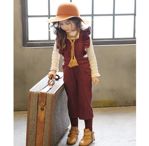 キッズ　ジュニア　ボトムス　オーバーオール　ロングパンツ　無地　秋冬　フリル　カジュアル　女の子　可愛い　キュート　ナチュラル　お出かけ　デイリー　おしゃれ　ブルー　レッド　送料無料