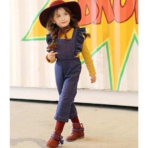 キッズ　ジュニア　ボトムス　オーバーオール　ロングパンツ　無地　秋冬　フリル　カジュアル　女の子　可愛い　キュート　ナチュラル　お出かけ　デイリー　おしゃれ　ブルー　レッド　送料無料