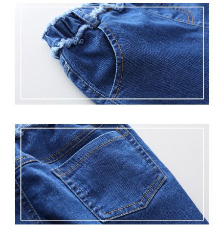 キッズ　ジュニア　セットアップ　カットソー　ラウンドネック　長袖　フリル　クロップド　デニムパンツ　切りっぱなし　無地　カジュアル　女の子　可愛い　キュート　ナチュラル　お出かけ　おしゃれ　ホワイト×ブルー　送料無料