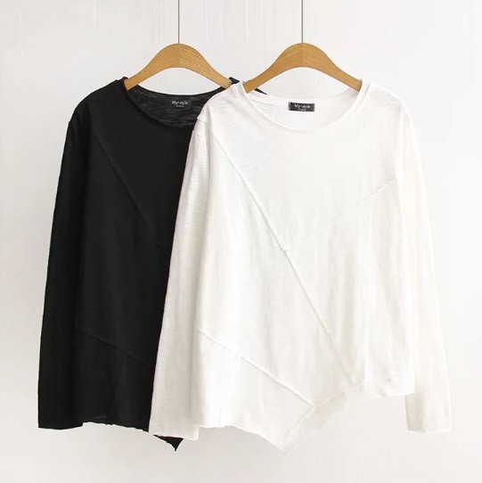 レディース　カットソー　無地　長袖　ロングTシャツ　ロンT　ラウンドネック　ベーシック　トップス　カジュアル　キュート　大人　可愛い　フェミニン　おしゃれ　お出かけ　デイリー　ブラック　ホワイト　フリーサイズ　ワンサイズ　送料無料