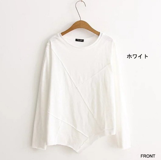 レディース　カットソー　無地　長袖　ロングTシャツ　ロンT　ラウンドネック　ベーシック　トップス　カジュアル　キュート　大人　可愛い　フェミニン　おしゃれ　お出かけ　デイリー　ブラック　ホワイト　フリーサイズ　ワンサイズ　送料無料