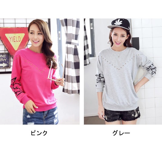 レディース　カットソー　プリント　長袖　ロングTシャツ　ロンT　ラウンドネック　ベーシック　トップス　カジュアル　キュート　大人　可愛い　フェミニン　おしゃれ　お出かけ　デイリー　ピンク　グレー　ホワイト　ブラック　Ｍ　Ｌ　XL　XXL　XXXL　サイズ　送料無料