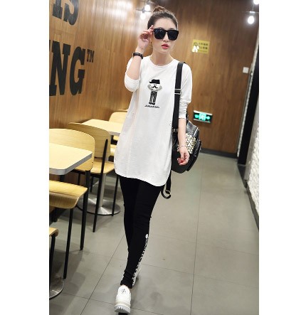 レディース　カットソー　プリント　ロング丈　長袖　ロングTシャツ　ロンT　ラウンドネック　ベーシック　トップス　カジュアル　キュート　大人　可愛い　フェミニン　おしゃれ　お出かけ　デイリー　グレー　ブラック　ホワイト　Ｍ　Ｌ　XL　サイズ　送料無料