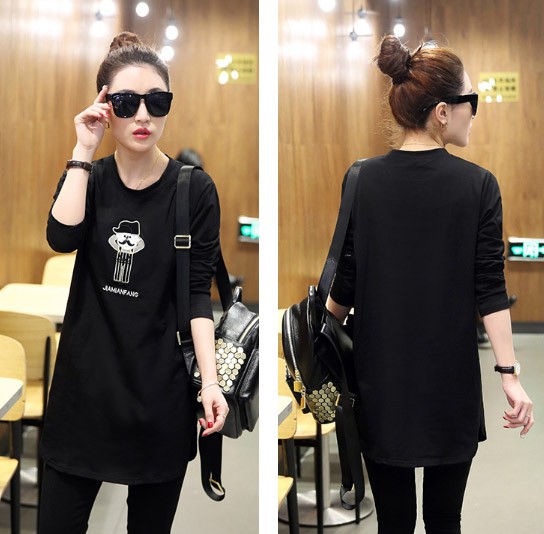 レディース　カットソー　プリント　ロング丈　長袖　ロングTシャツ　ロンT　ラウンドネック　ベーシック　トップス　カジュアル　キュート　大人　可愛い　フェミニン　おしゃれ　お出かけ　デイリー　グレー　ブラック　ホワイト　Ｍ　Ｌ　XL　サイズ　送料無料