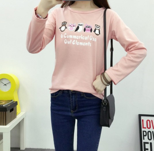 レディース　カットソー　プリント　長袖　ロングTシャツ　ロンT　ラウンドネック　ベーシック　トップス　カジュアル　キュート　大人　可愛い　フェミニン　おしゃれ　お出かけ　デイリー　ピンク　ネイビー　紺色　Ｍ　Ｌ　XL　XXL　大きいサイズ　送料無料